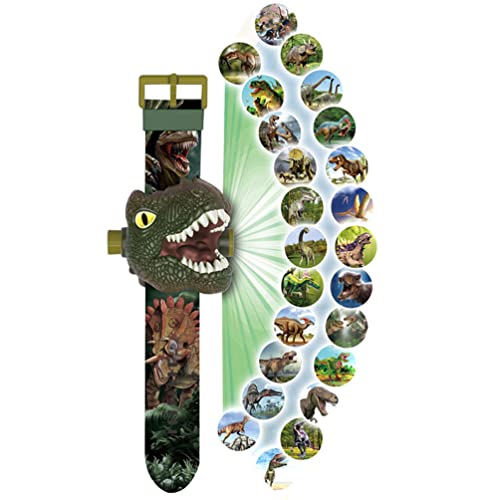 LiLiTok Niños 3D Mini Proyector Dinosaurio Reloj Juguete, 24 Patrones Creativo Reloj Luminoso Dinosaurio Reloj de Proyección Flip Reloj Electrónico Juguete Educativo Regalo para Niños 3 4 5 6 Años