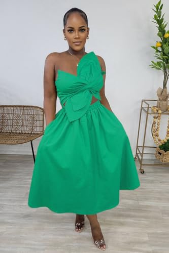 Image of YUEWOO Midi Dresses for Women Casual Summer Sundresses Vacation Outfits Spaghetti Strap Smocked Women Maxi Dress with Pockets