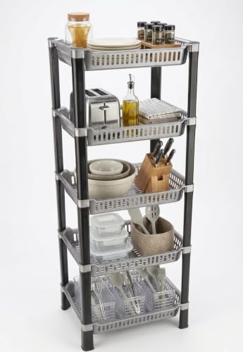 Image of U-Max Multi Tire Kitchen Storage Rack, Plastic Utility Shelf Organiser, Space Saving Storage Solution, Revolving Vegetable Rack (Silver, 5)
