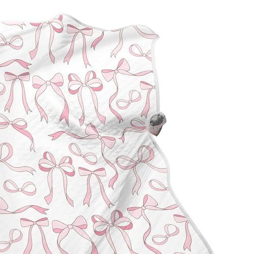 Image of Pink Ribbon Bows Love Baby Swaddle Blanket for Boys and Girls, Muslin Baby Receiving Swaddle Blanket, Soft Cotton Nursery Swaddling Blankets for Newborn Toddler Infant