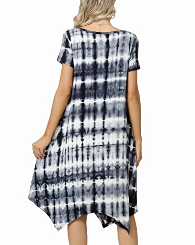 Image of Women Casual Loose Soft Crewneck Short Sleeve Pockets Swing T-Shirt Dress