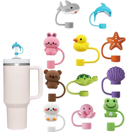Image of 11Pcs Straw Cover for Stanley Cup, Silicone Straw Topper for Stanley Cup 30&40oz with Tumblers, 10mm 0.4in Lid Accessories (Reusable)