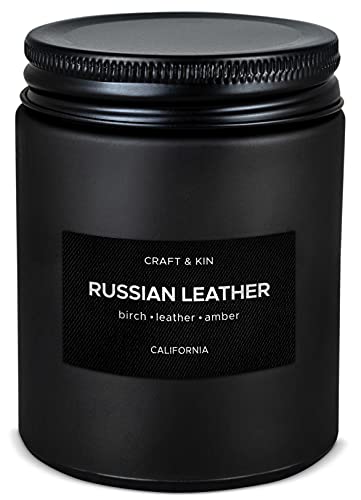 Scented Candles for Men | Russian Leather Scented Candle | Soy Candles for Home Scented | Aromatherapy Candle Men Candles | Candle for Men Candles | Long Lasting Candles | Leather Candle in Black Jar