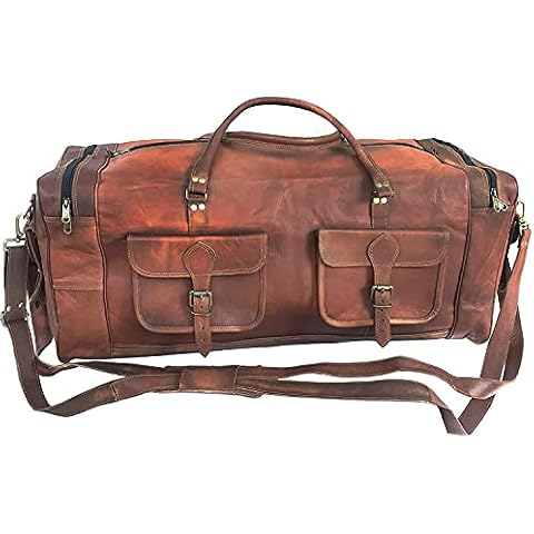 Real Goat Vintage Leather Large Travel Duffel Luggage Handmade, Gym, Hiking vintage brown Carry All Genuine Holdall Duffel Bag, Brown, 30"(L),12"(D), 13"(H) Cover