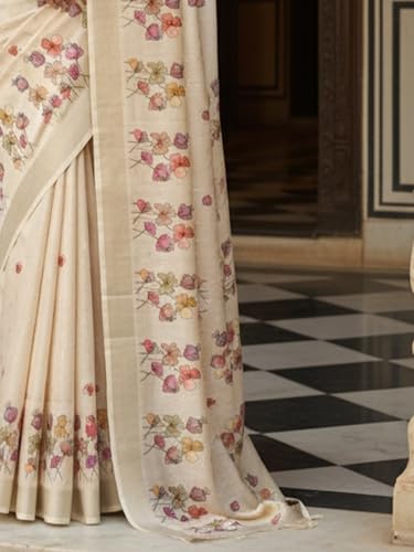 Image of AKHILAM Women's Cotton Silk Floral Printed Saree With Unstitched Blouse Piece (VAISHALI101 SU Parent)