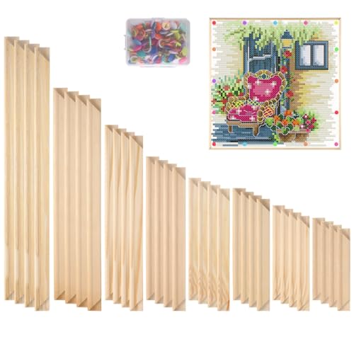Wooden Needlepoint Stretcher Bar Set, 8 Sizes, 100 Pins, Canvas Frames for Needlework, Ideal for Embroidery & Crafting