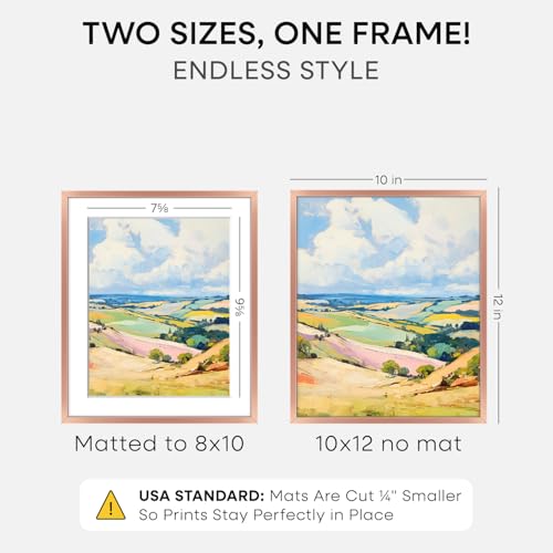 Image of Homeforia 10x12 Picture Frame Rose Gold, High End Metal 10x12 Wall Hanging Frame with Mat 8x10, 10 x 12 Poster Frame Matted to 8 x 10 inch Photo, 10by12 Thin Frames, Tempered Glass, Wall Kit, Set of 1