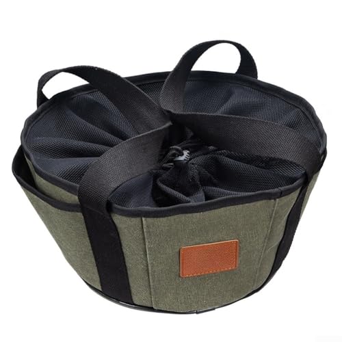 Bolsa de almacenamiento para horno holandés, bolsa de transporte de lona de 33 x 33 x 15 cm con bolsillos laterales, cierre de cordón para un transporte seguro, diseño espacioso para acampar y