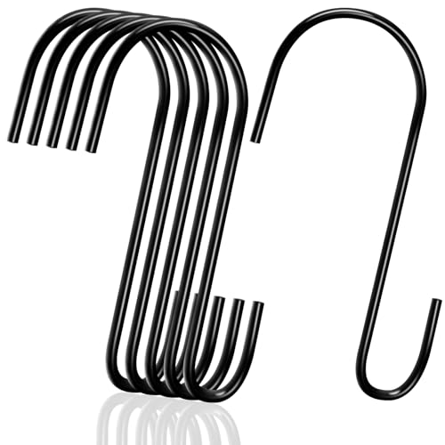 YAMAJA 12 Pack 4 Inch S Hooks for Hanging Spoons Pans Pots Kitchenware, Metal S Hooks for Hang Clothes Bags Plants, Apply Bathroom Office Tool Room, Black