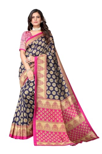 TRAFAART Sari Tradicional De Seda Artificial Para Mujer India Con Blusa Sin Coser Navy