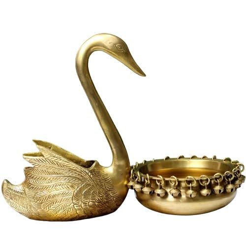 Swan Design Brass Urli Showpiece for Corner Table Floating Flowers Candles Diya for Home Decoration/Gift Item