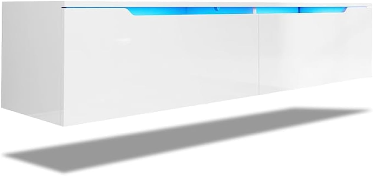 TV-meubel DUBAI 2 klapdeuren 180 cm wit/hoogglans wit met verlichting