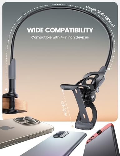 Lamicall Gooseneck Bed Phone Holder 33.4" Full Adjustable Flexible Arm — view 4
