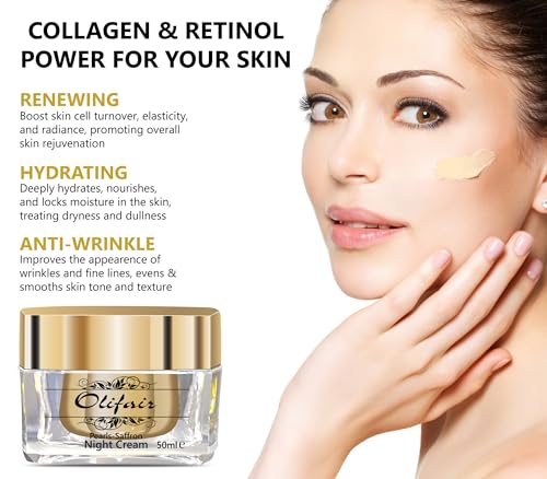 Image of Olifair Pearls Saffron Night Cream for Men and Women ,Skin Whitening and Dark Spot Removal-50 g (Pack of 4)