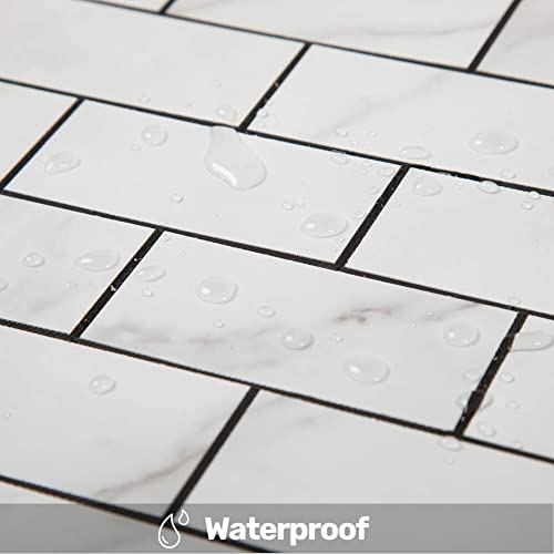 Adedeo Subway Peel And Stick Metal Backsplash Tile Self-Adhesive Aluminum Surface Mosaic Tile White Marble Grain For Kitchen Backsplash Bathroom Wall (5 Sheets) #TOP5