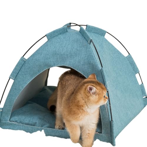 lyyffsqcsj ペット テント 春夏秋冬 ペット ハウス ペットベッド 犬小屋 猫小屋 暖かい 保温防寒 かわいい マットレス付き 洗濯可能(ブルー,L(50*50*45))