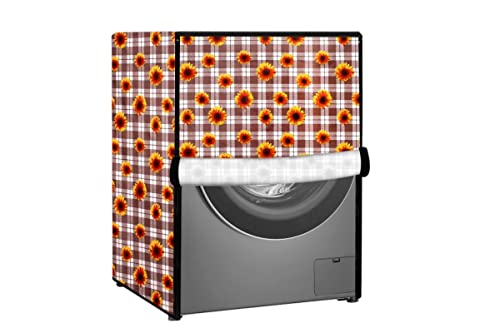 Image of Stylista Washing Machine Cover Compatible for Bosch 8 kg Front Load WAT24463IN Gingham Floral Pattern Coffee