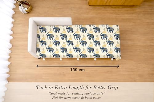 Image of Cloth Fusion Quilted Sofa Cover Seat Mat 2 Seater Chaise, Elephant Motif | Reversible Jaipuri Print, 150 cm, Seat Cover Only, Decorative Tassel Edging With A Spare, Easy Tuck-In Hold, Not Anti-Slip
