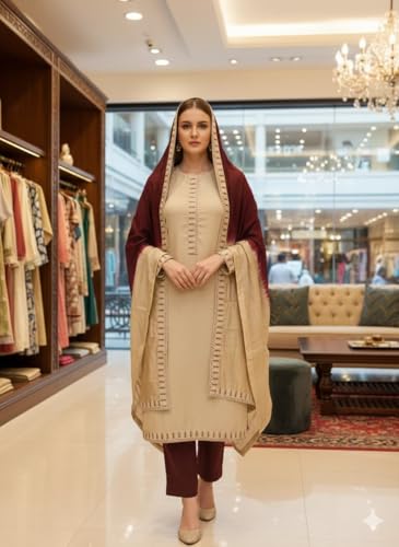Image of HMP Fashion Womens Bombay Cotton Embroidery Tie Cotton Unstitch dress Material With Chanderi lace bordered Dupatta