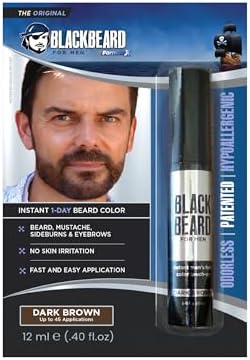Blackbeard for Men Instant Beard Color – All Day Beard, Mustache, Eyebrow, and Sideburns Color – Temporary, Hypoallergenic Beard Dye Alternative – Up to 45 applications – Dark Brown, 1 Pack