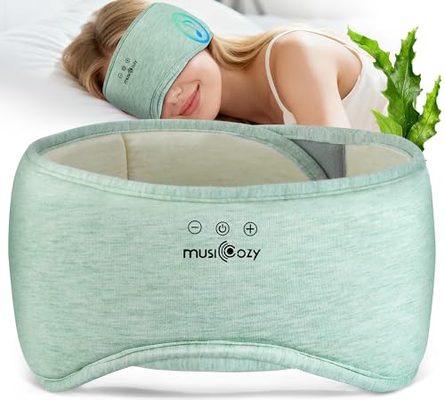 MUSICOZY Bluetooth 5.4 Sleep Headphones Eye Mask with Seaweed Fiber Cotton, Ultra Soft Fully Wrapped Sleep Mask with Headphones for Side Sleepers, 14 Hours Playtime, Gifts for Men Women