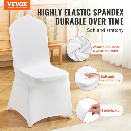Image of VEVOR 30 Pcs Flat-Front Chair Covers Polyester Spandex Chair Cover Stretch Slipcovers, Wedding, Holiday, Banquet, Party, Celebration, Dining,White