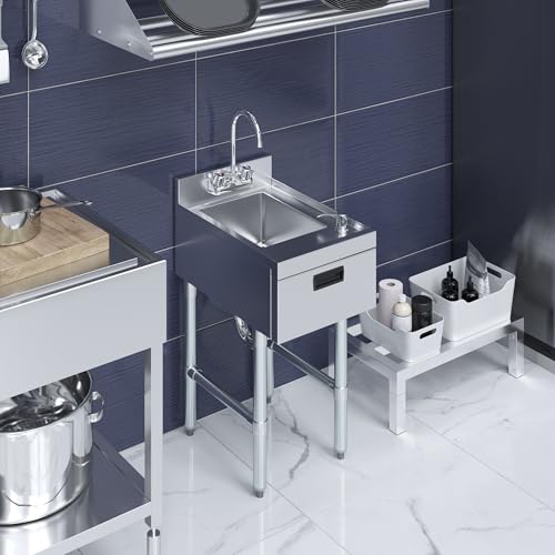 Image of 22.5 in. x 15 in. Stainless Steel Underbar Hand Sink with Soap and Towel Dispensers, 14 in. x 10 in. Bowl, Faucet, and Drain Basket