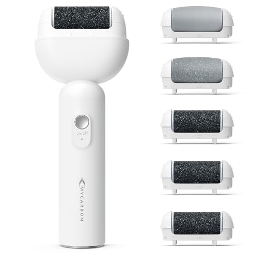 MYCARBON Lima Electrica Pies Durezas con 5 Rodillos 1,900 rpm y 2,200 rpm Ajustable Lima Pies Electrica Recargable y Autolimpiable Pedicura Profesional para Durezas Callos Agrietada