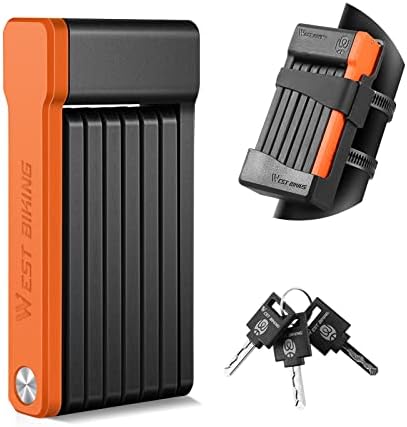 ANGGOER Compact Folding Bike Lock with 3 Keys, 2.06 Ft Anti Theft Security Bicycle Locks, Super Strong Bike Foldable Lock, Bicycle Security Chain Lock with Bracket for Electric Bikes/Scooters