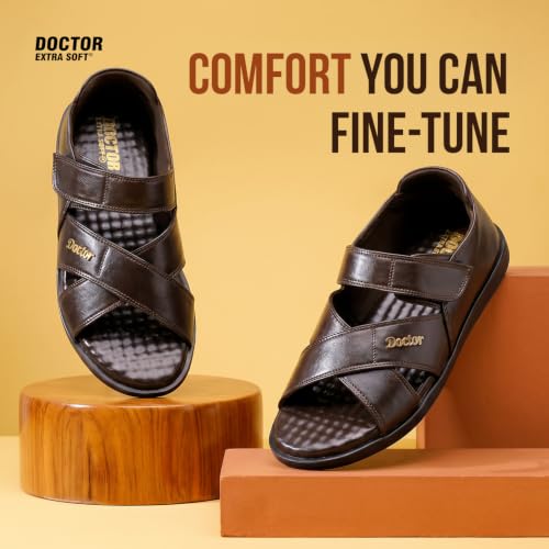 Image of DOCTOR EXTRA SOFT Orthopedic Diabetic Comfortable Dr Sole Footwear Daily Use Casual Wear Stylish Black Cushioned Adjustable Strap Sandals for Men's-Gents & Boy's L-12