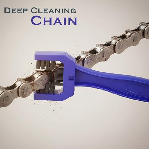 Image of 2 Pieces Bike Chain Cleaner Brush | Soft & Long Bristles | Multi-Purpose Chain Cleaning Tool for Quick Cleaning of Motorcycles & Cycles | Durable, Reusable 3-Sided Chain Brush for All Bikes