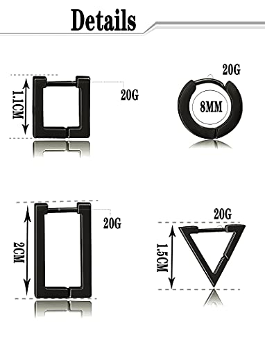 6 Pairs Minimalist Hoop Earrings Stainless Steel Small Dainty Geometric Square Triangle Star Rectangle Huggies Earrings for Women Ladies Gold Silver Black Tone2