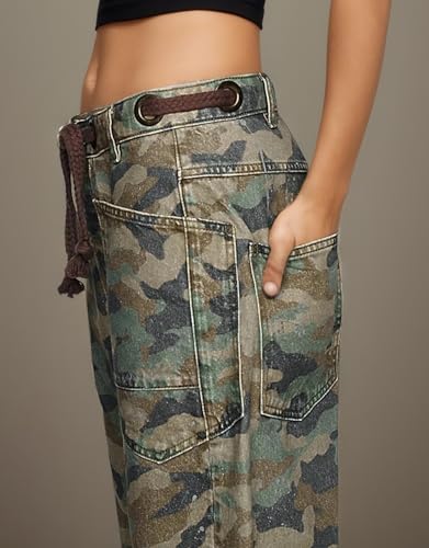 Kedera Barrel Jeans for Women Mid Rise Camo Pants Wide Leg Graphic Trousers Baggy Boyfriend Denim Pants with Pockets3