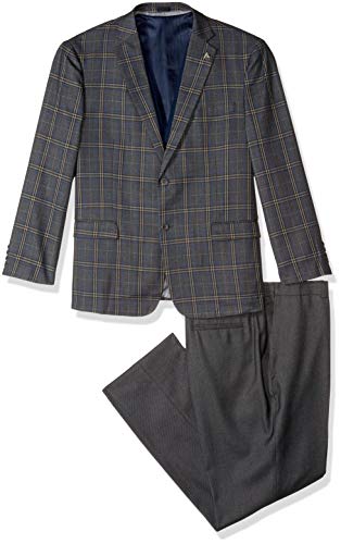 STACY ADAMS Men's 4-Piece Notch Lapel Plaid Vested Suit with 2 Pants, Gray, 42 Regular