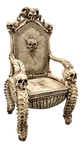 Ebros 56' High Fantasy Underworld White Walker Skeleton Spine Bone Skull Throne Chair Furniture Seating As Centerpiece Gothic Goth Decor with Bones Skulls and Skeletons Theme Meticulous Details