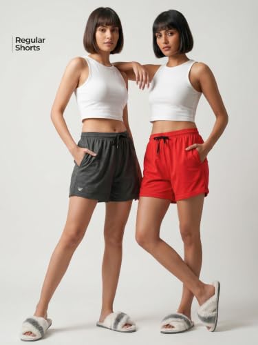 Image of Fflirtygo Women's Cotton Shorts | Sports and Running | Gym Workout and Yoga | Regular Fit Shorts for Women Combo (Pack of 2)