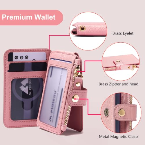 Image of M-Plateau RFID Blocking Slim Keychain Wallet for Women | PU Leather Wallet Keychain with ID Window & Zipper Pocket, Credit Card Case for Daily Carry (Light Pink)