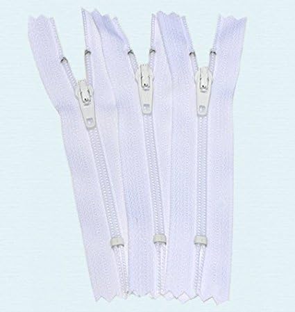 YKK Zipper 2 1/2 Doll Zipper YKK #3 Nylon Coil Zippers ~ Closed Bottom ~ 501 White (3 Zippers/Pack)