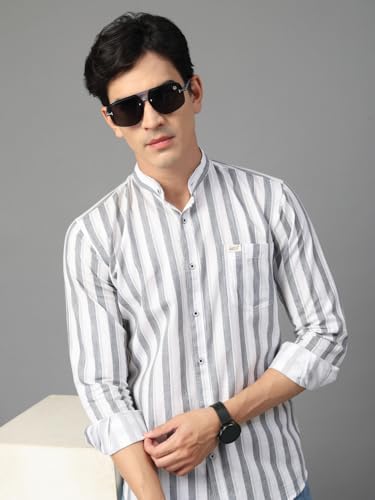 Image of Majestic Man Men's Pure Cotton Mandarin Collar Slim Fit Casual Shirt