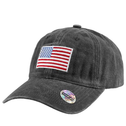 Falari USA Flag Embroidered Baseball Cap, Low Profile Adjustable Dad Hat, 100% Cotton, Pre-Washed (Black)
