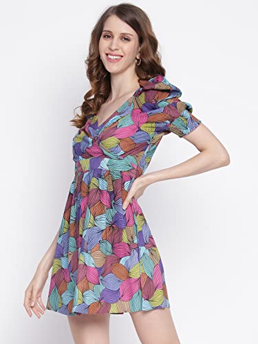 Image of IQRAAR Womens Rayon Printed Fit & Flared One Piece Dress