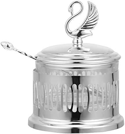 Hemoton Glass Sugar Bowl Swan Condiment Pots Stainless Steel Jar Decorative Seasoning Boxes Container with Lid and for Salt Sugar Pepper () Sugar Bowl
