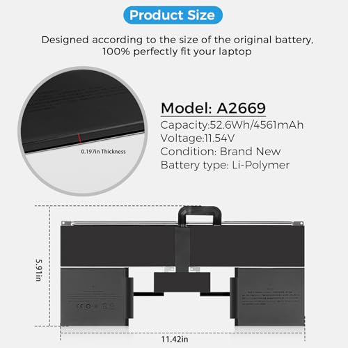 Image of A2681 Battery,A2669 Battery Replacement for MacBook Air 13 inch A2681(M2,2022) A3113(M3,2024) (Upgraded High Performance 11.54V 52.6Wh 4561mAh)
