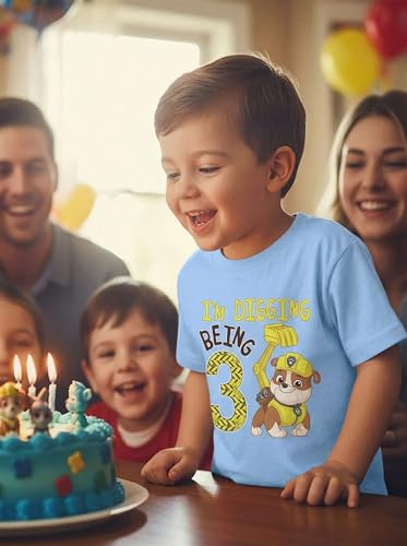 Image of Tstars Paw Patrol Rubble 3rd Birthday Shirt Toddler Boy 3 Year Old Tee