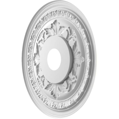 Image of Ekena Millwork CMP19BAGBW Baltimore Thermoformed PVC Ceiling Medallion (Fits Canopies up to 7 3 /4 inch), 19 inchOD x 3 1 /2 inchID x 1 inchP, UltraCover Satin Blossom White
