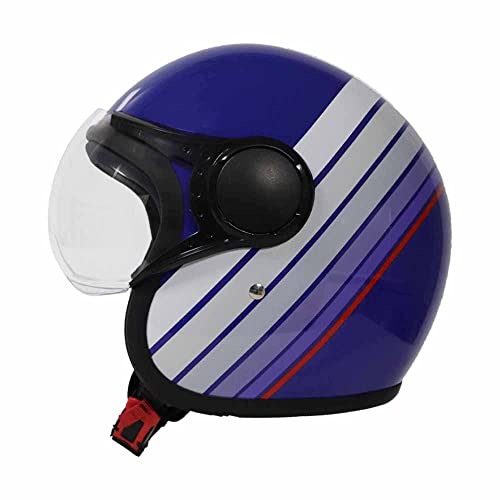 Image of TVS Ronin Edition Half Face Helmet-Premium Open Face Helmet for Men & Women, High Impact ABS, UV Resistant Visor, ISI & DOT Certified (Cobalt Blue-XL)