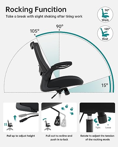 Image of MUXX.STIL Office Chair, Ergonomic Desk Chair with Adjustable Lumbar Support and Flip up Armrest, Breathable Mesh Computer Chair for Home Office, Black