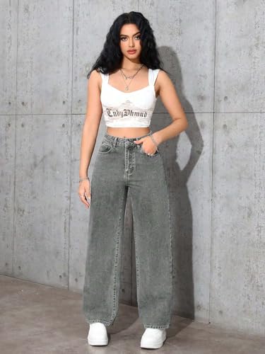 Image of KOTTY Women's High Rise Wide Leg Jeans|Cotton Blend Straight Fit Denim|Trendy Comfortable Casual Wear