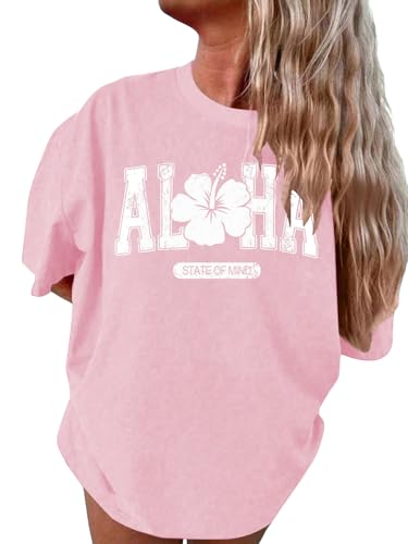 Image of SHENHE Girl's Summer Hawaiian Shirt Aloha Tropical Graphic Cute Crewneck Short Sleeve T Shirts Teen