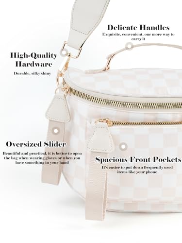 Image of Black and White Checkered Crossbody Bag Bum Bag for Women,Spacious Checkered Purse Fanny Packs Belt Bag